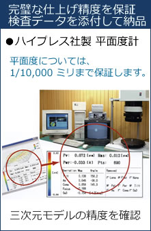 「完璧な仕上げ精度保証、検査データ添付」　ハイプレス社製平面度計