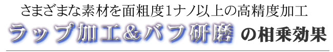 面粗度１ナノ以上の高精度ラップ加工とバフ研磨バナー